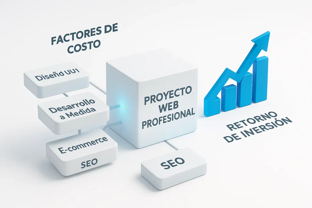 Infografía que desglosa cuánto cuesta una página web en Colombia, mostrando los factores de costo y el retorno de inversión.